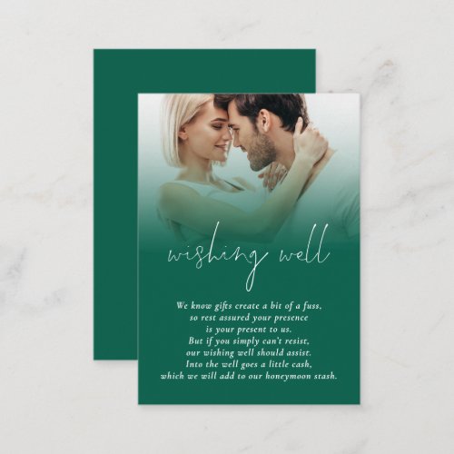 Modern Photo Emerald Green Wedding Wishing Well Enclosure Card