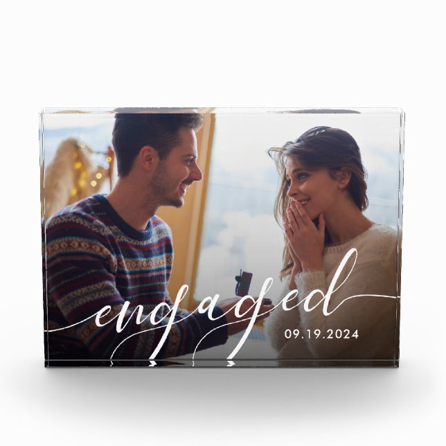 Modern Photo Engagement Keepsake Block (Front)