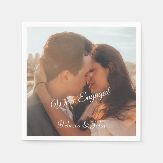 Modern Photo Engagement Party Paper Napkin (Front)