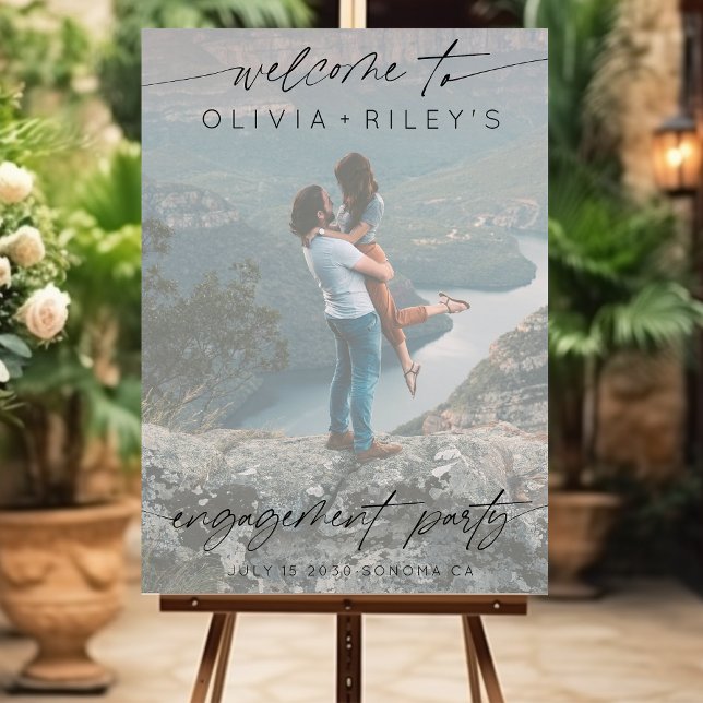 Modern Photo Engagement Party Welcome Overlay Foam Board (Creator Uploaded)