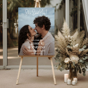 Modern Photo Engagement party welcome sign