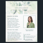 Modern Photo Eucalyptus Elegant Rustic Flyer<br><div class="desc">Elegant business flyer featuring your name in between a top and bottom border of eucalyptus leaves and greenery with a hint of blue, over a pastel watercolor wash. Use the template to add your photo and bio. This rustic style flyer is great for a new real estate agent / realtor...</div>