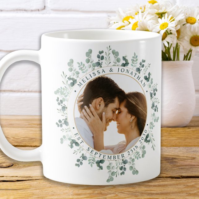 Modern Photo Eucalyptus Personalized Wedding Coffee Mug (Creator Uploaded)