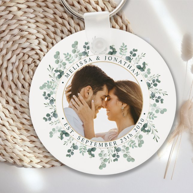 Modern Photo Eucalyptus Personalized Wedding Keychain (Creator Uploaded)