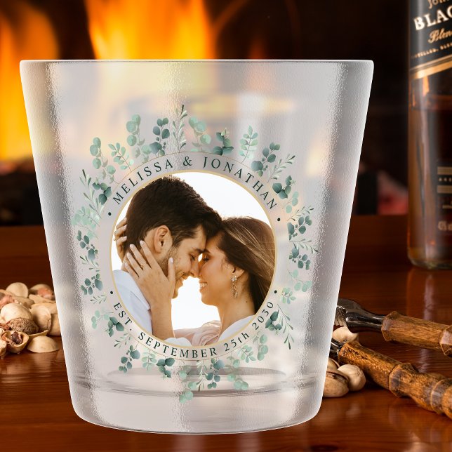Modern Photo Eucalyptus Personalized Wedding Shot Glass (Creator Uploaded)