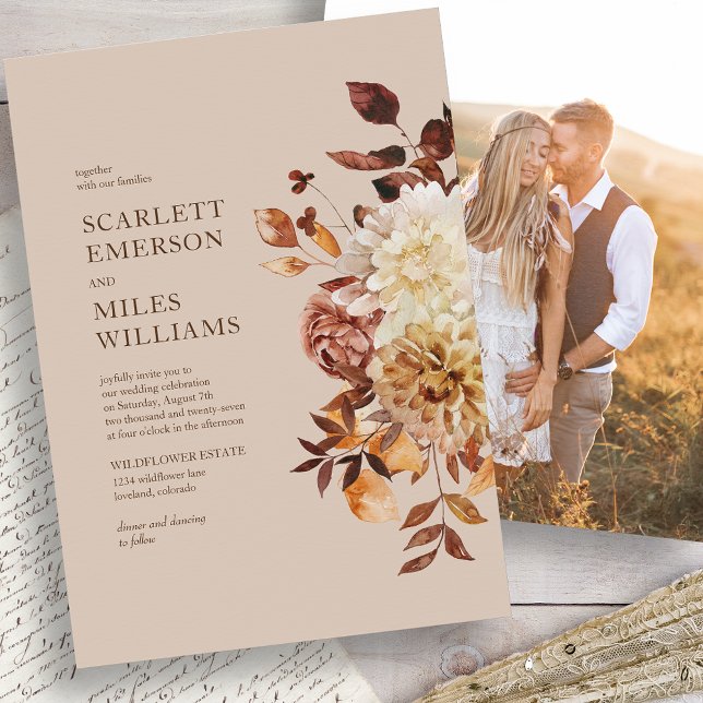 Modern Photo Fall Wedding Invitation (Taupe Modern Photo Fall Wedding Invitation by Painted Paperie
)