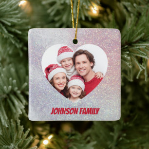Modern Photo Family Christmas Glitter Ornament
