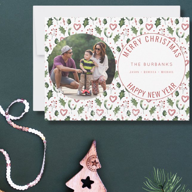 Modern Photo Family Christmas Pattern Holiday Card (Creator Uploaded)