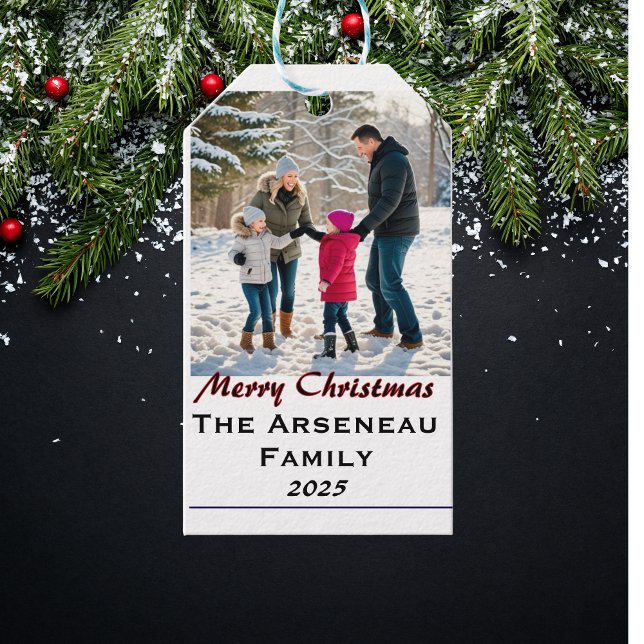 Modern Photo Family Personalize Gift Tags (Elegant yet simple , keepsake holiday gift tag.)