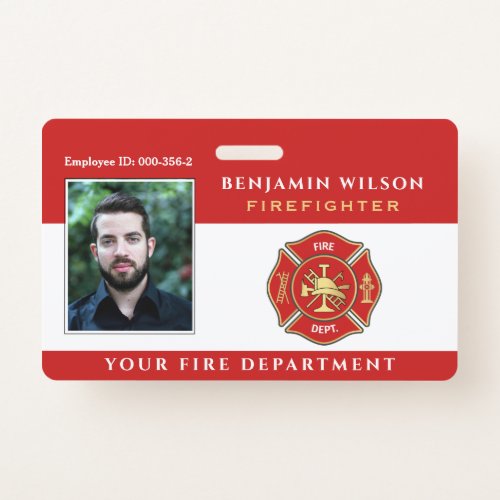 Modern Photo Firefighter ID Badge