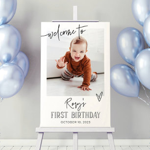 Modern Photo First Birthday Welcome Sign Minimal