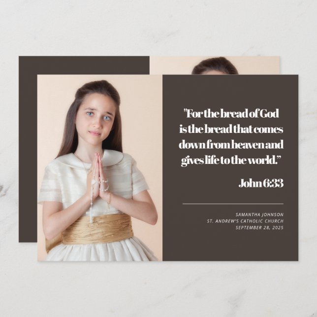 Modern Photo First Holy Communion Quote Invitation (Front/Back)
