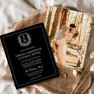 Modern Photo Floral Crest Monogram Wedding Formal