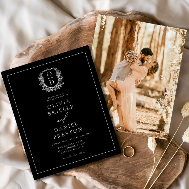 Modern Photo Floral Crest Monogram Wedding Formal Flyer (Creator Uploaded)