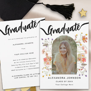 Modern Photo Floral Graduation Announcement Party