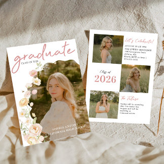 Modern Photo Floral Graduation Party Invitation