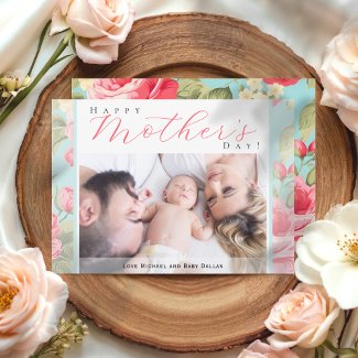 Modern Photo Floral Happy Mother's Day Card