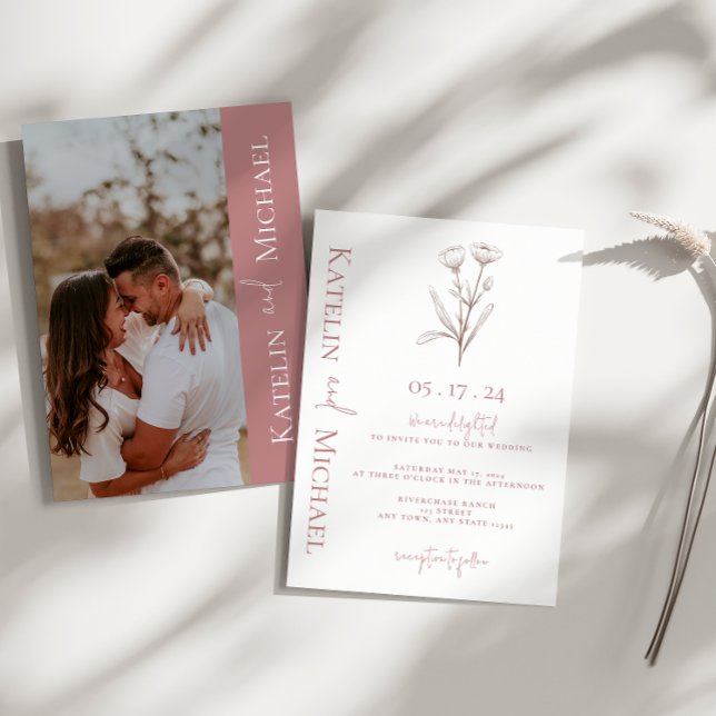 Modern Photo Floral Mauve Wedding Invitation (Creator Uploaded)