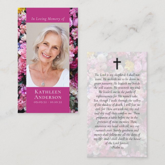 Modern Photo Floral Memorial Prayer Card (Front/Back)