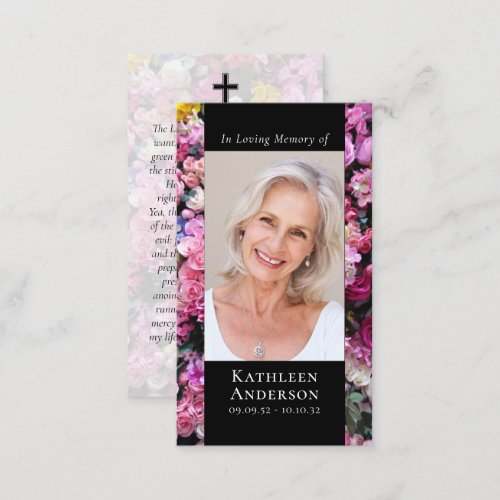 Modern Photo Floral Memorial Prayer Card