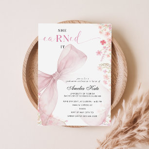 Modern Photo Floral Pink Bow Nursing Graduation Announcement