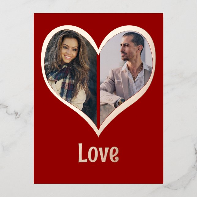 Modern Photo Foil Heart Valentine's Day Card (Front)
