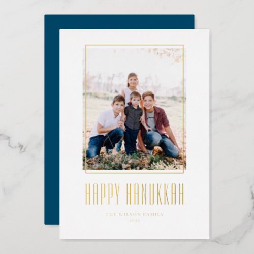 Modern Photo Frame Happy Hanukkah Foil Holiday Card