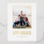 Modern Photo Frame Happy Hanukkah Foil Holiday Postcard<br><div class="desc">Happy Hanukkah! Send Hanukkah wishes to family and friends with this customizable gold foil Hanukkah postcard. It features modern typography and a simple photo frame. Personalize by adding names and a photo. This gold foil Happy Hanukkah postcard is available on other cardstock.</div>