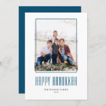 Modern Photo Frame Happy Hanukkah Holiday Card<br><div class="desc">Happy Hanukkah! Send Hanukkah wishes to family and friends with this customizable photo Hanukkah card. It features modern typography and a simple photo frame. Personalize by adding names and a photo. This modern Happy Hanukkah card is available on other cardstock.</div>