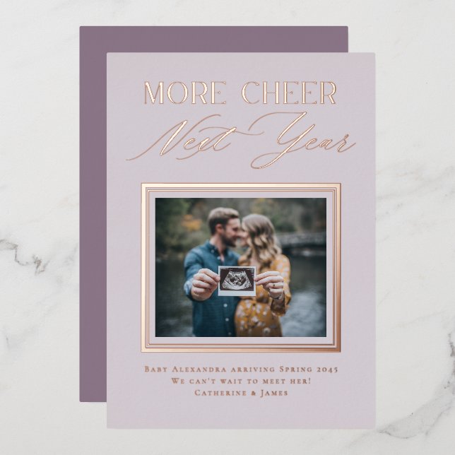 Modern Photo Frame Holiday Pregnancy Announcement (Front/Back)