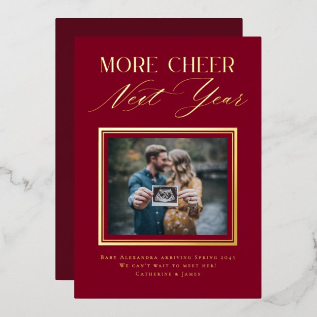 Modern Photo Frame Holiday Pregnancy Announcement (Front/Back)
