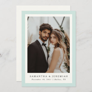 Modern Photo Frame Mint Green Wedding Announcement
