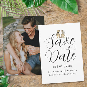 Modern Photo Fun Dinosaur Bride & Groom Wedding Save The Date