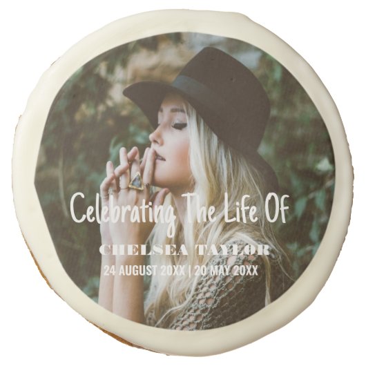 Modern Photo Funeral Celebration of Life Memorial Sugar Cookie (Front)