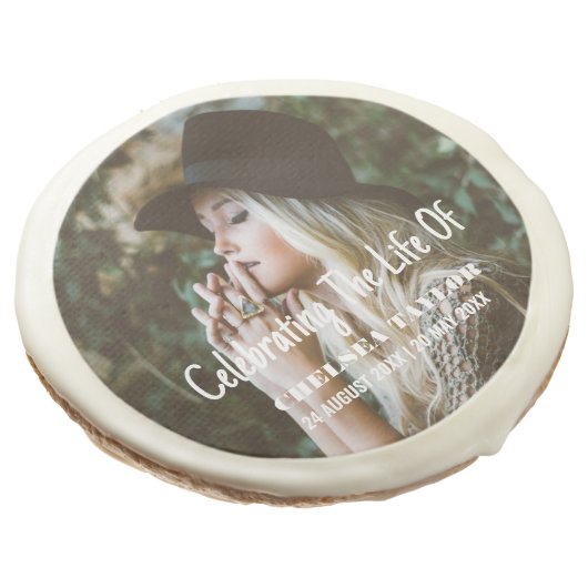 Modern Photo Funeral Celebration of Life Memorial Sugar Cookie (Angled)