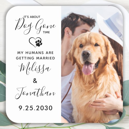 Modern Photo Funny Pet Wedding Dog Save The Date  Square Sticker