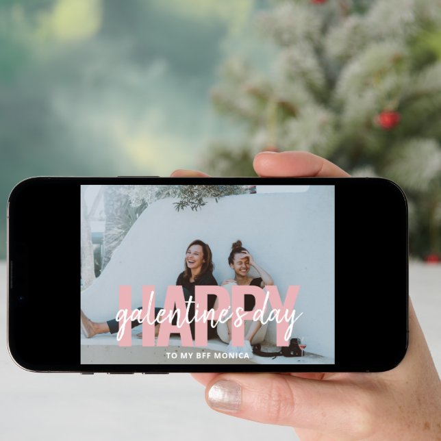 Modern Photo Galentines Day Holiday Card (Front Digital)