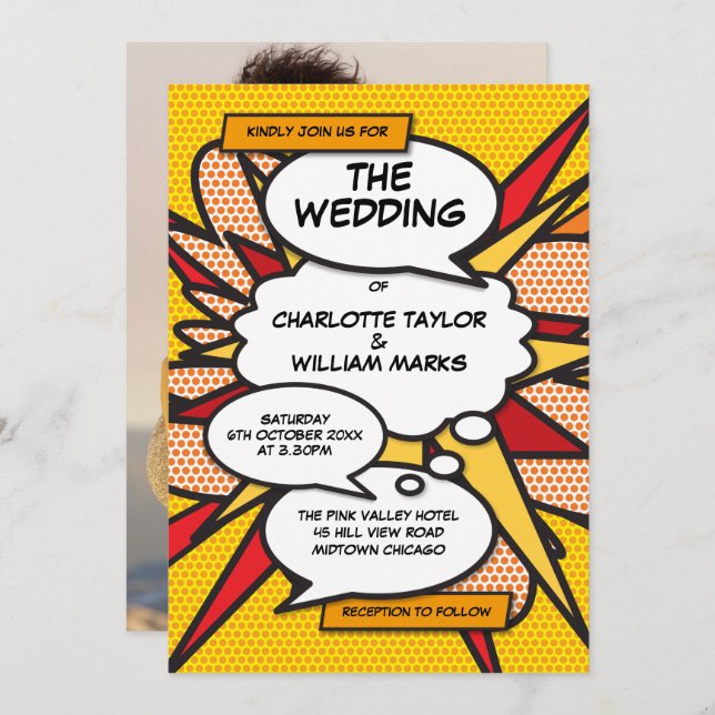Modern Photo Geometric Comic Book Wedding Invitation (Front/Back)