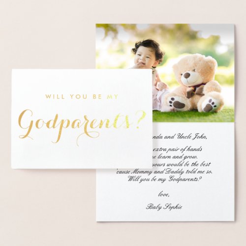 Modern Photo Godparents Proposal Foil Card