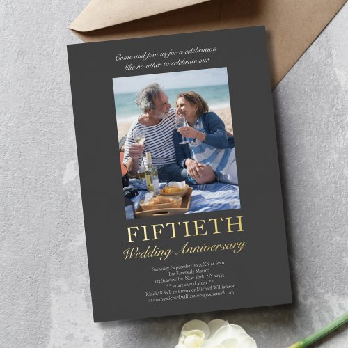 Modern Photo Gold 50th Wedding Anniversary Foil Invitation