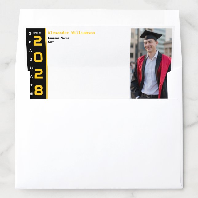 Modern Photo Gold Black Graduation Envelope Liner (In Envelope)