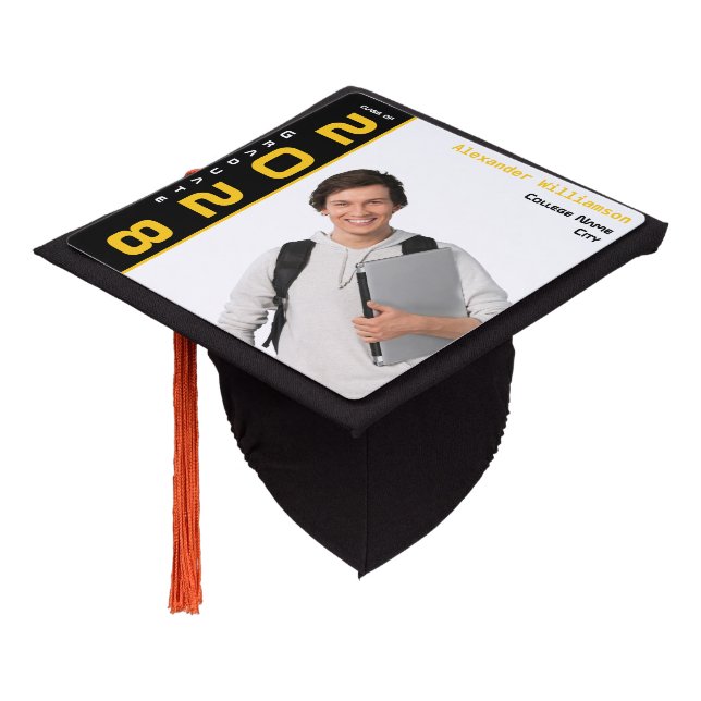 Modern Photo Gold Black Graduation Graduation Cap Topper (Angled)