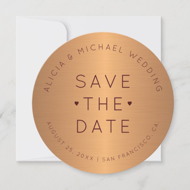 Modern photo gold burgundy wedding save the date (Front)