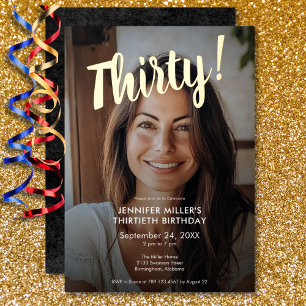 Modern Photo & Gold Foil 30th Birthday Invitation