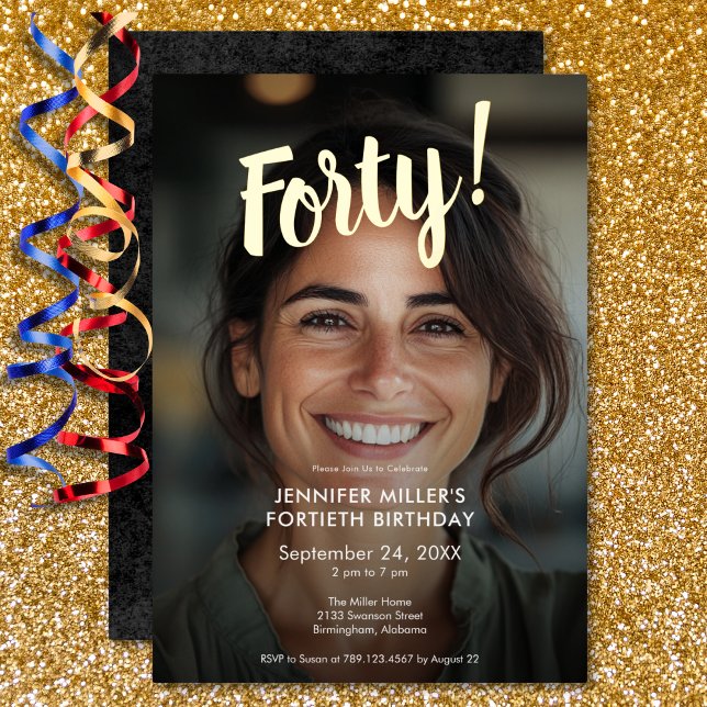 Modern Photo & Gold Foil 40th Birthday Foil Invitation (Modern Photo & Gold Foil 40th Birthday Foil Invitation)