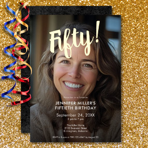 Modern Photo & Gold Foil 50th Birthday Invitation