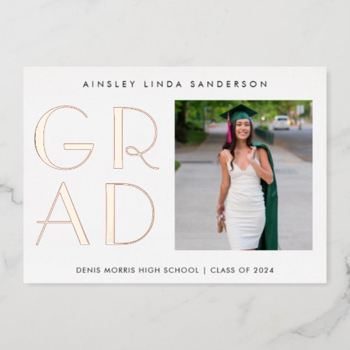 Modern Photo Gold Foil Graduation Announcement