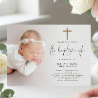 Modern Photo Gold Glitter Cross Baptism
