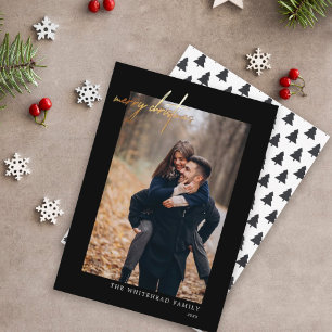 Modern Photo Gold Merry Christmas Black Holiday Card