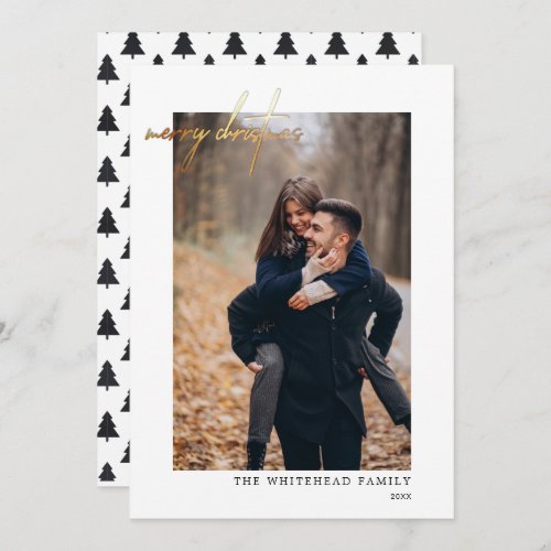 Modern Photo Gold Merry Christmas Holiday Card